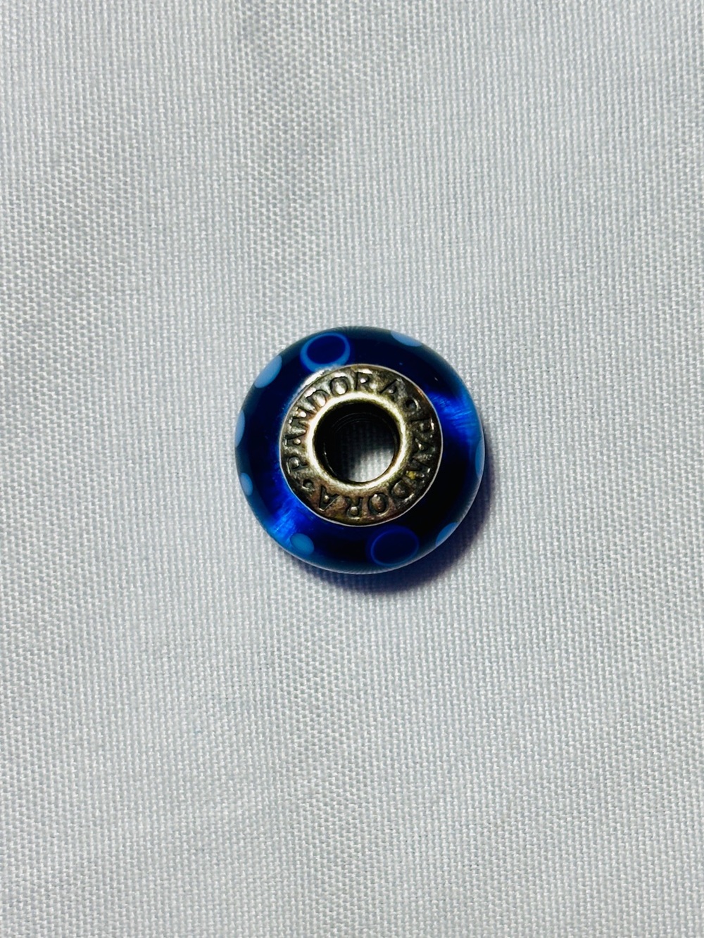 RETIRED Pandora Blue Murano Glass Charm with Light Blue Dots